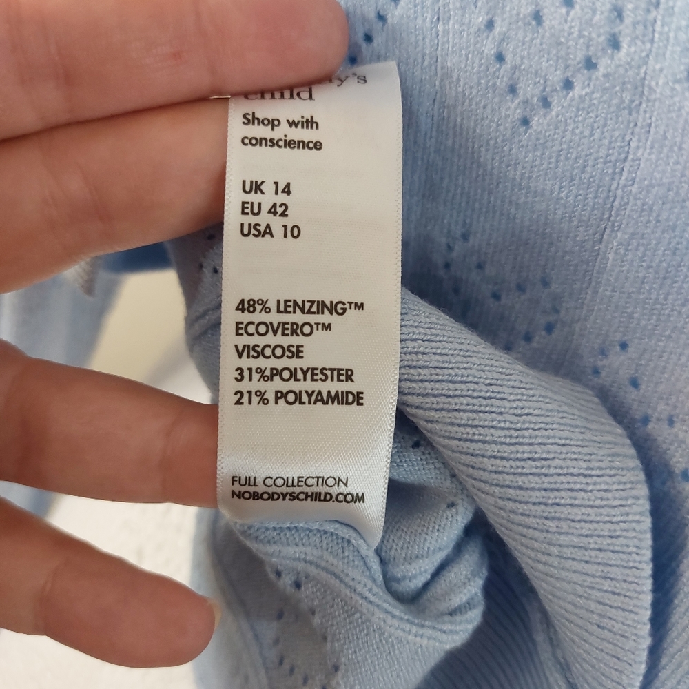 Nobody's Child Cardigan Light Blue Tie Front Hearts Pattern Bell Sleeve Size 14 - Picture 8 of 8